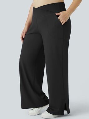 HALARA Black Wide-Leg Pull-On Pants with Crossover Waist